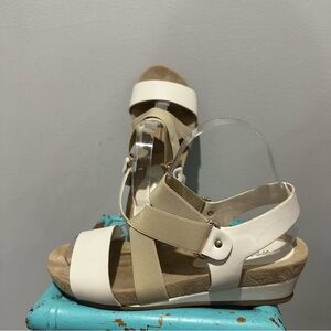 Westies Small Wedge Sandal Cream Tan Elastic Size 7.5
